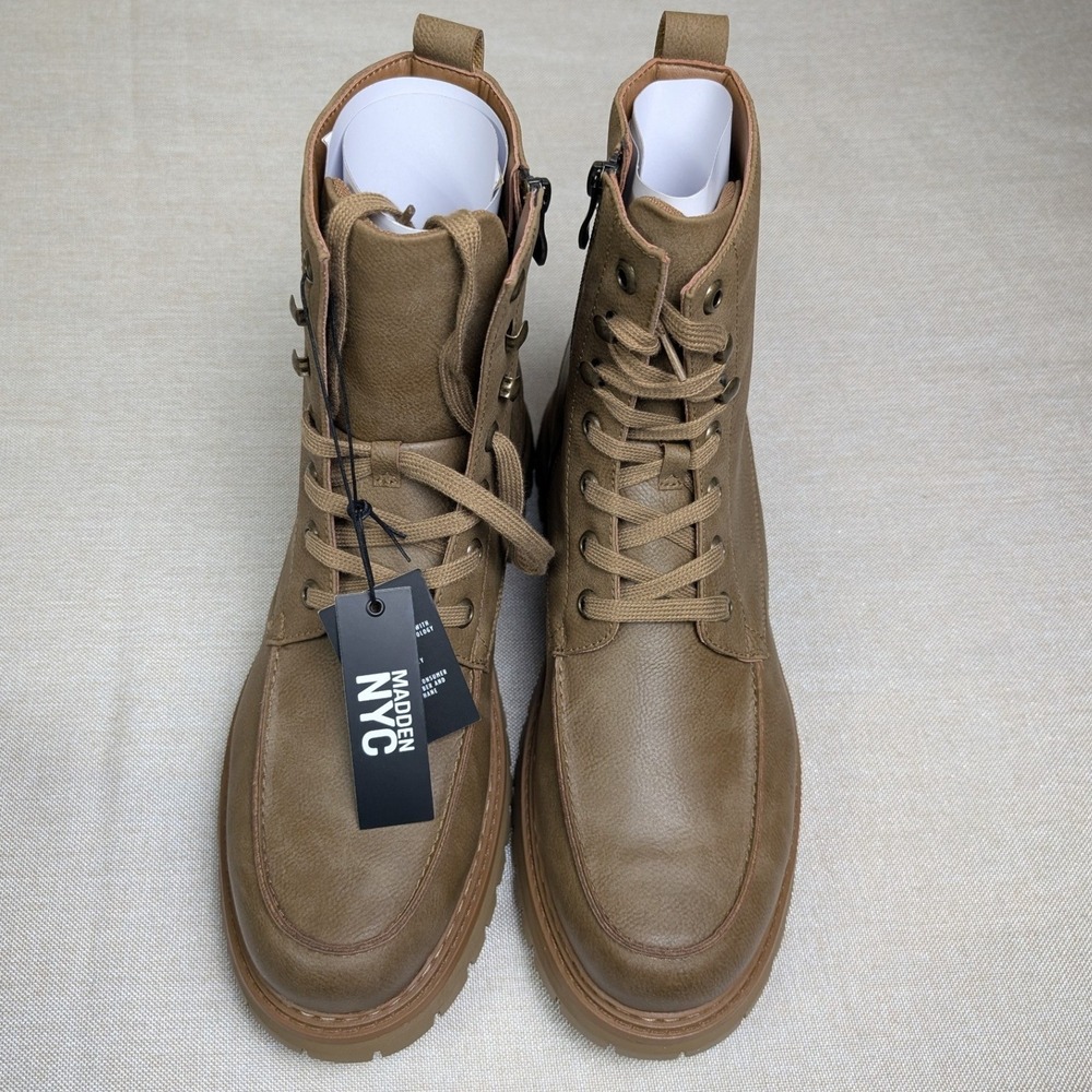 Madden NYC M-MCCOYY Boot Mens Size 13 Taupe New Combat Moc Toe Lug Sole Zipper